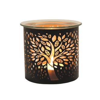 Tealight Wax Melter & Candle Holder - Black Silhouette Tree of Life 10.5cm