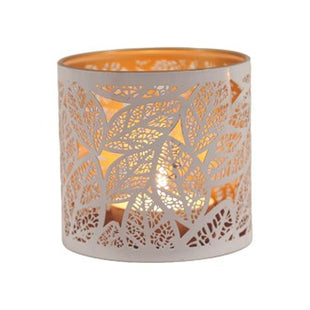 Tealight Wax Melter & Candle Holder - White Silhouette Leaves 10.5cm