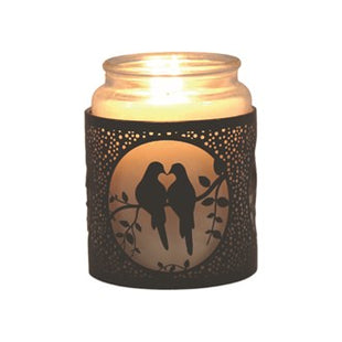 Tealight Wax Melter & Candle Holder -Black & Silver Silhouette Doves 10.5cm