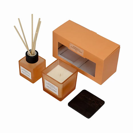 French Connection Apricot & Peach 220G Candle and 100ML Reed Diffuser Gift Set Square Design
