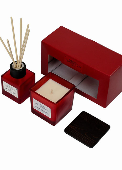 French Connection Cherry & Merlot 220G Candle and 100ML Reed Diffuser Gift Set Square Design