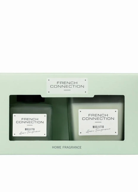 French Connection Mango Mojito 220G Candle and 100ML Reed Diffuser Gift Set Square Design